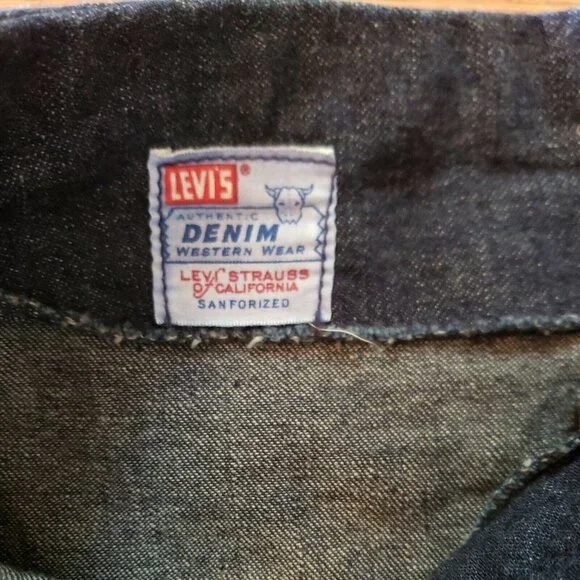 Levis Shorthorn Denim Skirt Sanforized Western Diamond Pearl Snap ALine Midi Vtg